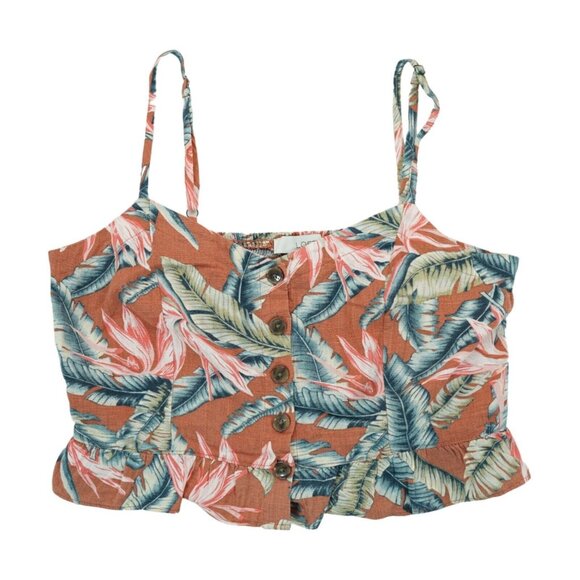 LOFT Tops - Loft Tropical Summer Crop Top Cami Linen Blend Smocked Back‎ Adj Strap Size 8